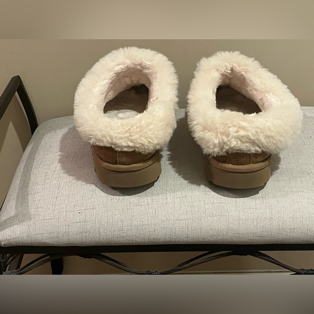 UGG Women's Brown and Cream Sheepskin Slippers - Picture 3 of 5